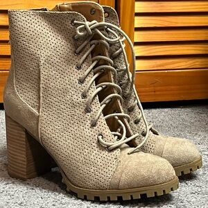 Report Tan Lace Up Heeled Boots